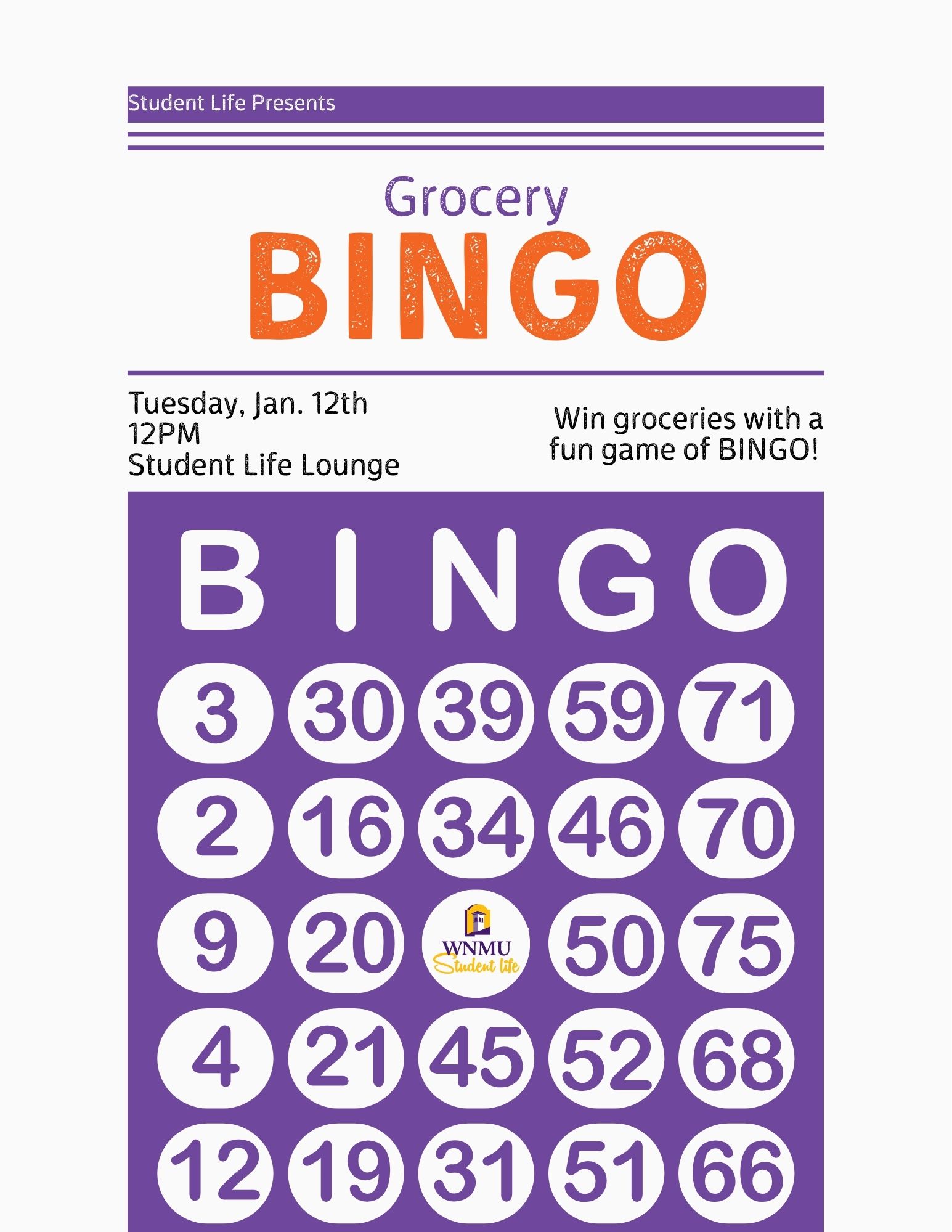 Welcome Week: Grocery BINGO